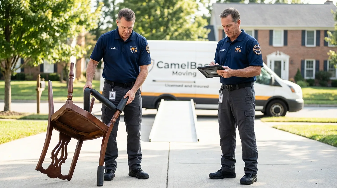 Movers inspecting furniture for damage prevention before loading in Terry, MT